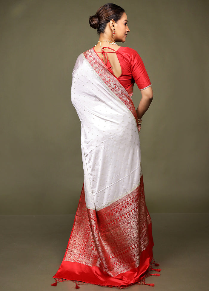 White Katan Silk Saree With Blouse Piece