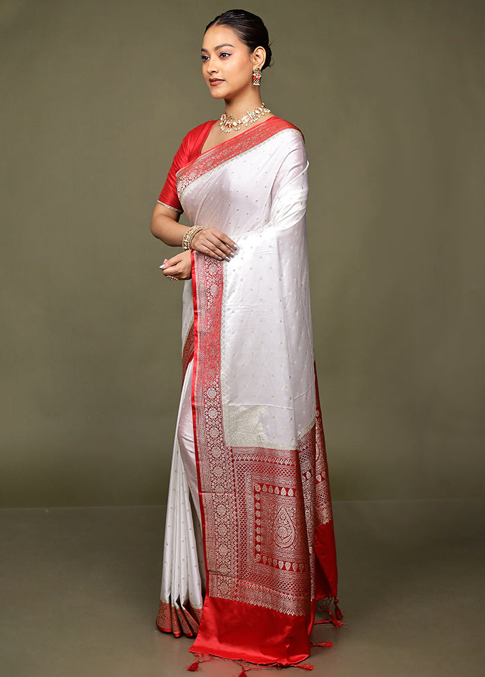 White Katan Silk Saree With Blouse Piece