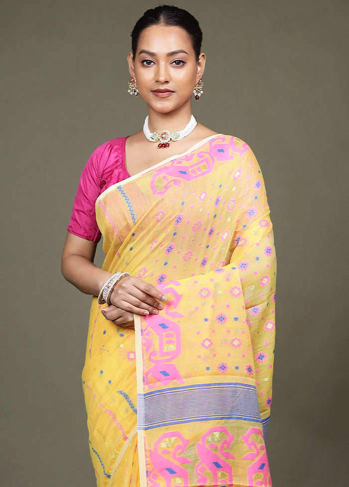 Yellow Tant Jamdani Saree Without Blouse Piece