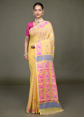 Yellow Tant Jamdani Saree Without Blouse Piece