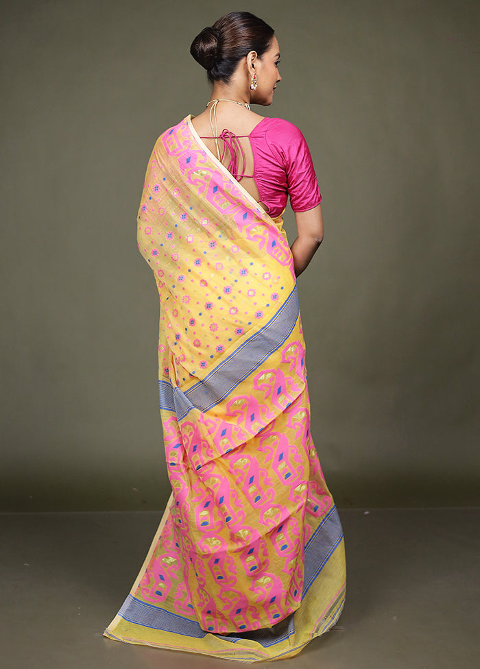 Yellow Tant Jamdani Saree Without Blouse Piece
