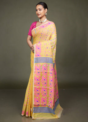 Yellow Tant Jamdani Saree Without Blouse Piece