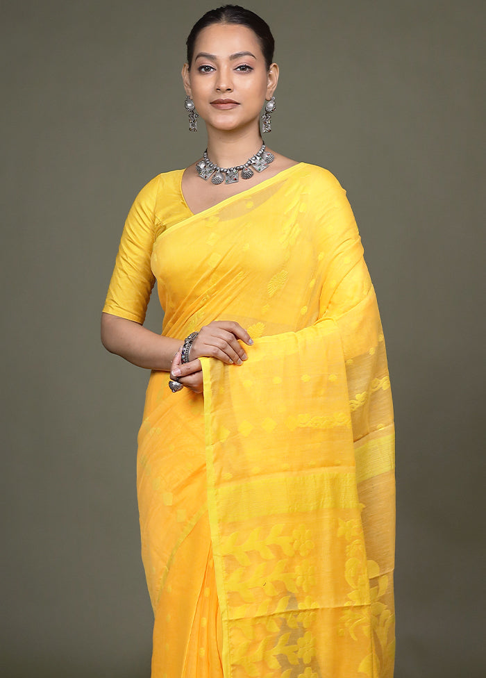 Yellow Tant Jamdani Saree Without Blouse Piece