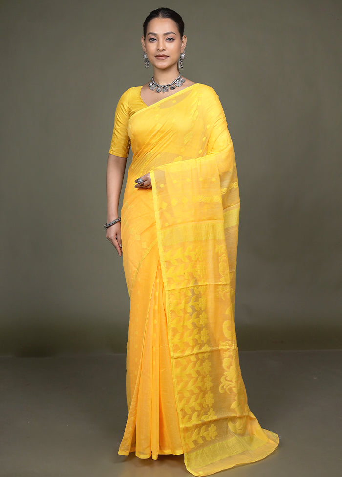 Yellow Tant Jamdani Saree Without Blouse Piece