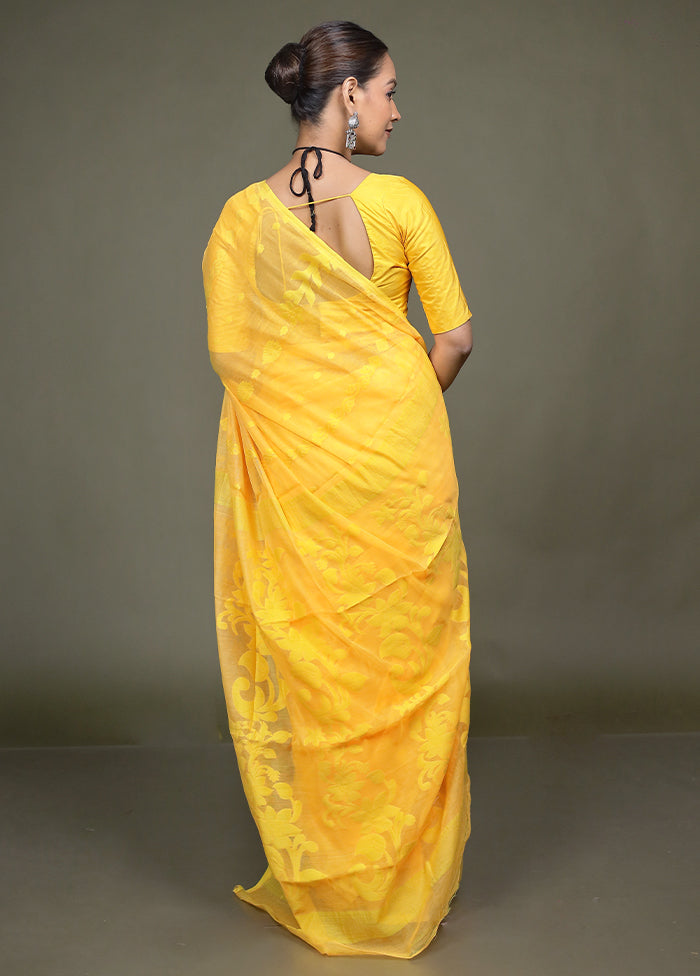 Yellow Tant Jamdani Saree Without Blouse Piece