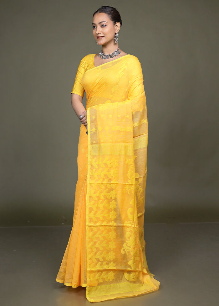 Yellow Tant Jamdani Saree Without Blouse Piece