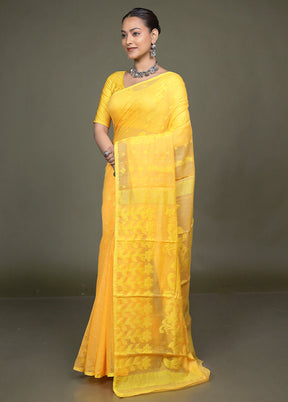 Yellow Tant Jamdani Saree Without Blouse Piece