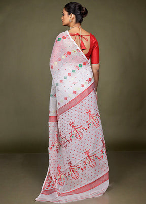 White Tant Jamdani Saree Without Blouse Piece