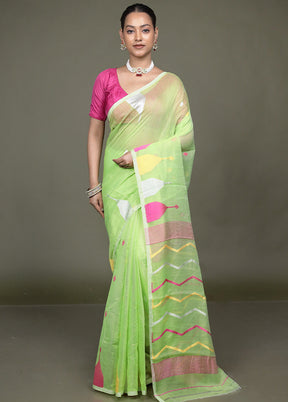 Green Jamdani Cotton Saree Without Blouse Piece