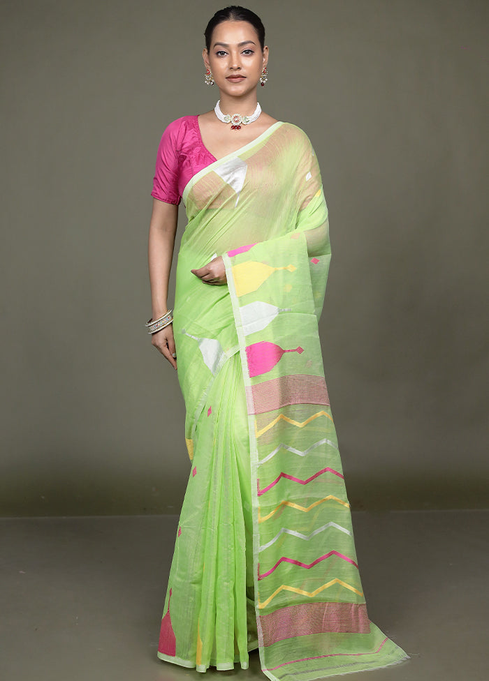 Green Jamdani Cotton Saree Without Blouse Piece