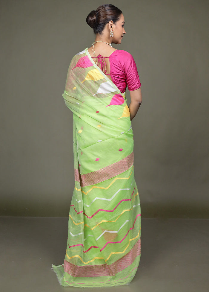 Green Jamdani Cotton Saree Without Blouse Piece