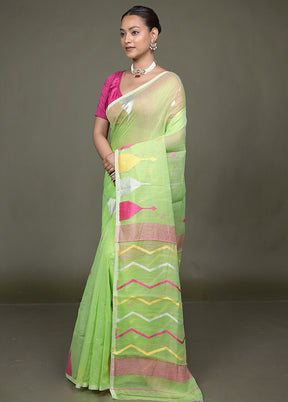 Green Jamdani Cotton Saree Without Blouse Piece