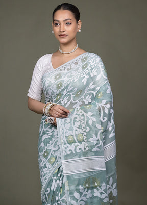 Green Jamdani Cotton Saree Without Blouse Piece
