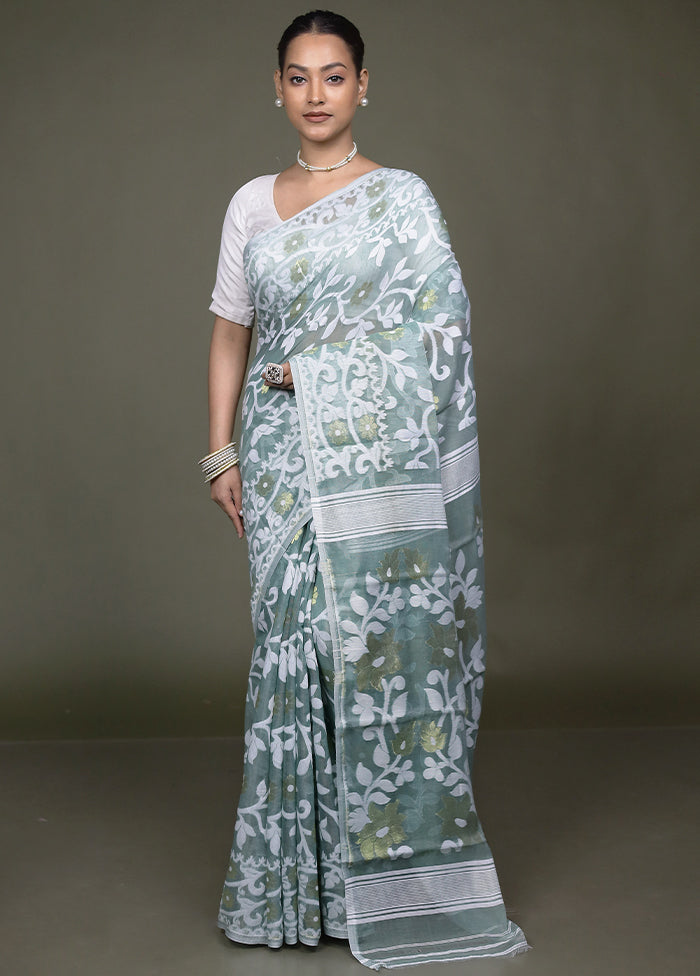 Green Tant Jamdani Saree Without Blouse Piece