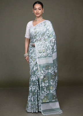 Green Tant Jamdani Saree Without Blouse Piece