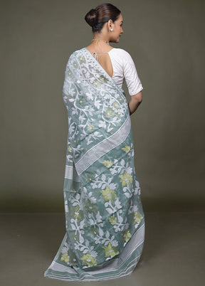 Green Jamdani Cotton Saree Without Blouse Piece