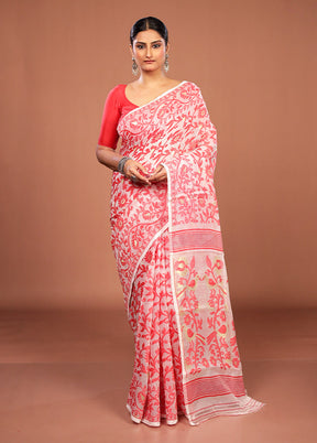 White Jamdani Cotton Saree Without Blouse Piece