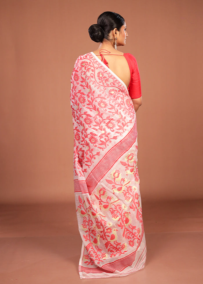 White Jamdani Cotton Saree Without Blouse Piece