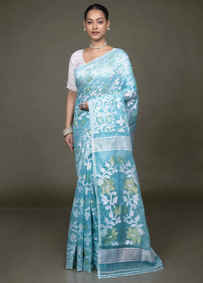 Green Jamdani Cotton Saree Without Blouse Piece