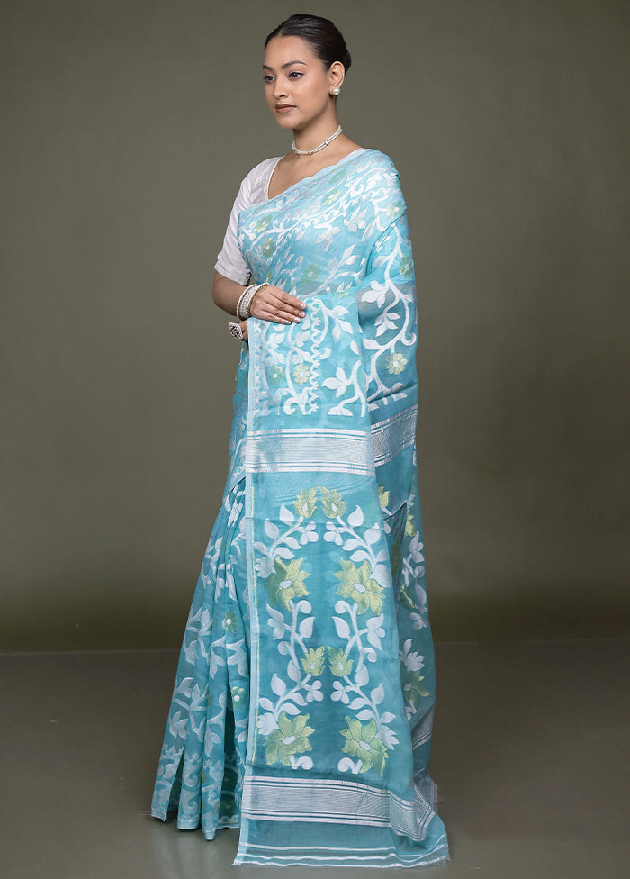 Green Jamdani Cotton Saree Without Blouse Piece