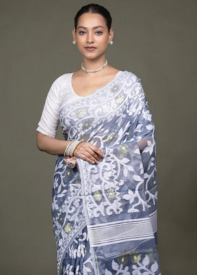 Grey Tant Jamdani Saree Without Blouse Piece