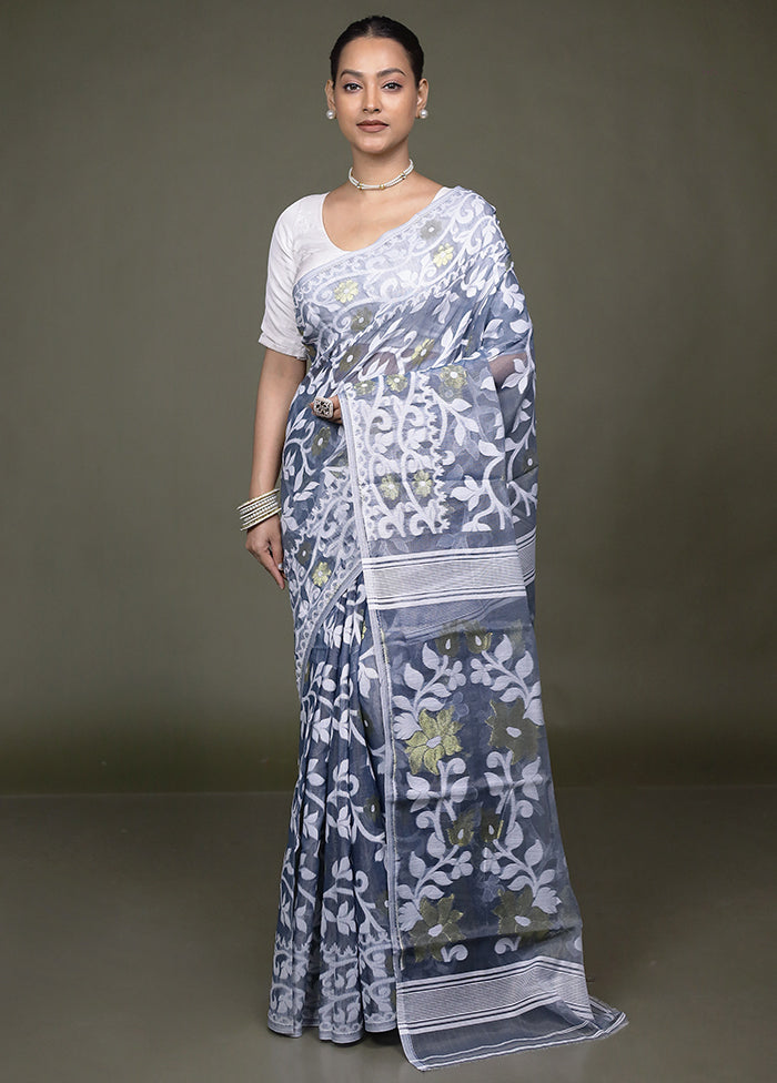 Grey Tant Jamdani Saree Without Blouse Piece