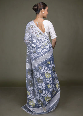 Grey Tant Jamdani Saree Without Blouse Piece