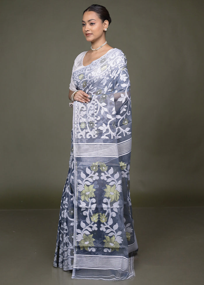 Grey Tant Jamdani Saree Without Blouse Piece