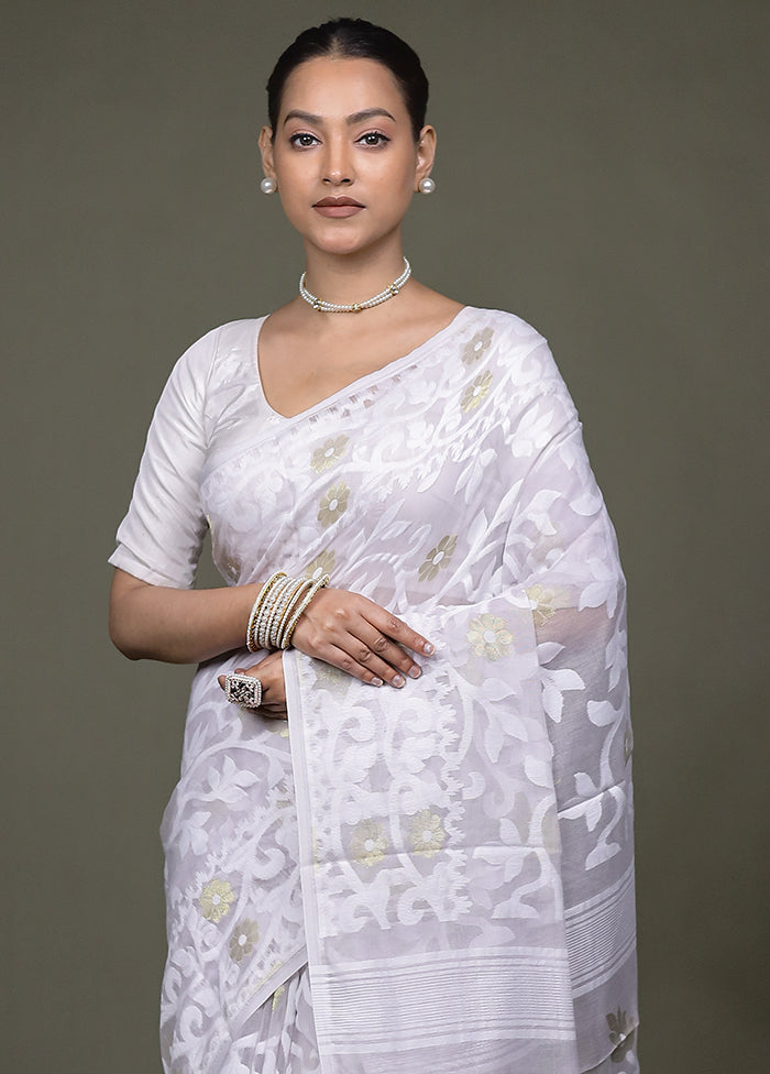 Cream Jamdani Cotton Saree Without Blouse Piece