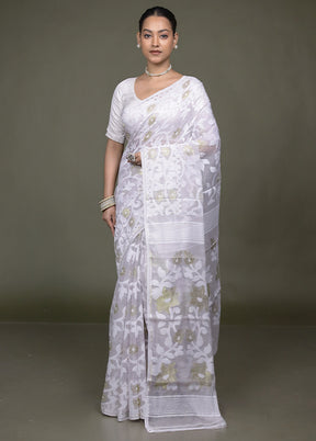 Cream Jamdani Cotton Saree Without Blouse Piece