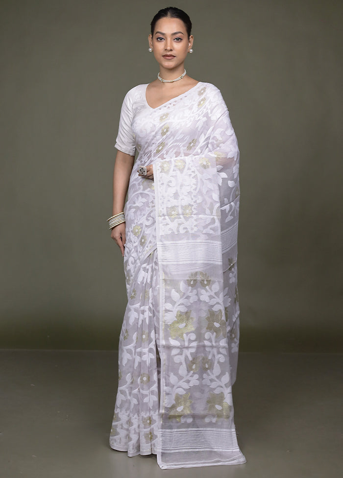 Cream Jamdani Cotton Saree Without Blouse Piece