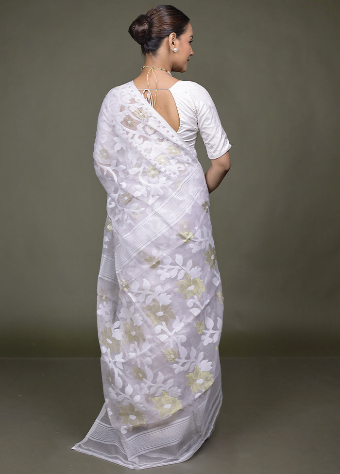 Cream Jamdani Cotton Saree Without Blouse Piece