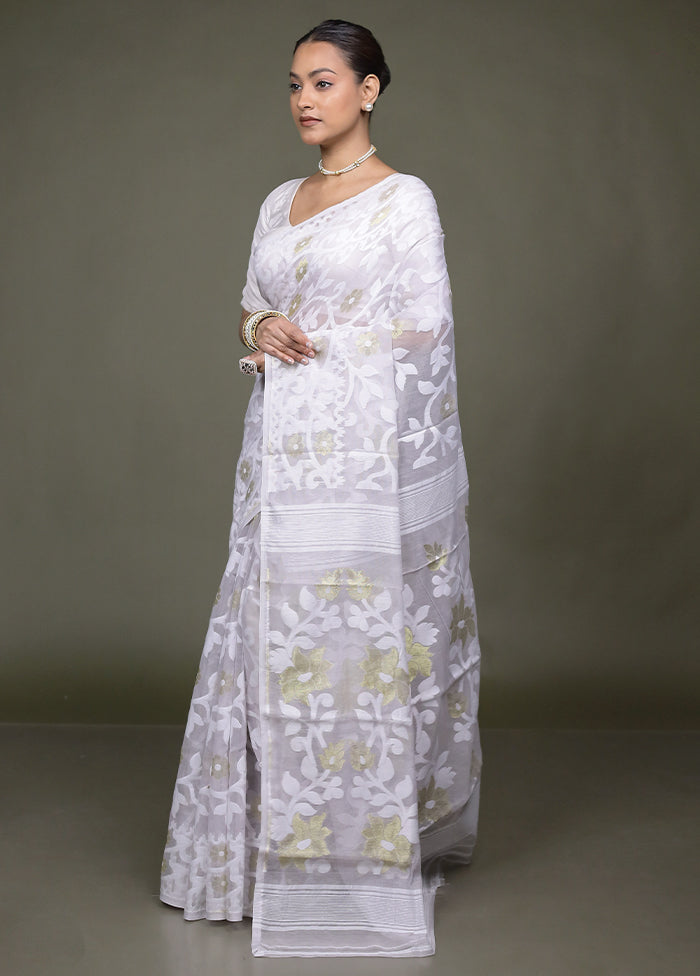Cream Jamdani Cotton Saree Without Blouse Piece