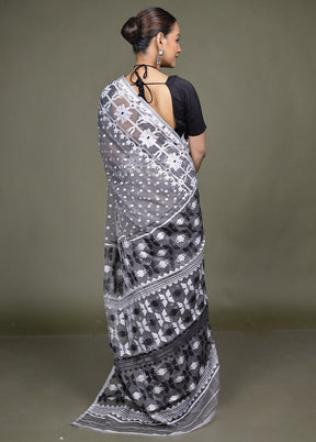 Grey Jamdani Cotton Saree Without Blouse Piece