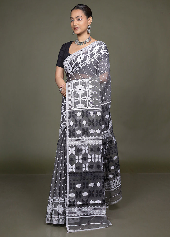 Grey Jamdani Cotton Saree Without Blouse Piece