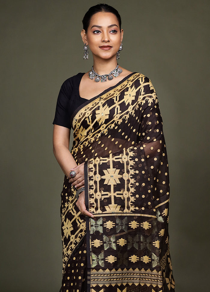 Maroon Tant Jamdani Saree Without Blouse Piece