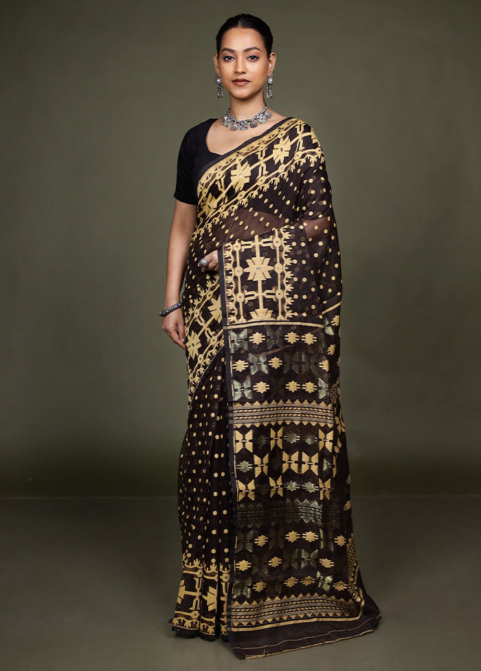 Maroon Tant Jamdani Saree Without Blouse Piece