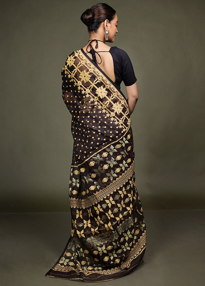 Maroon Tant Jamdani Saree Without Blouse Piece