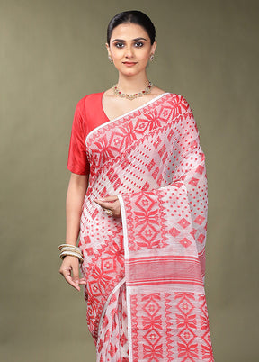 White Tant Jamdani Saree Without Blouse Piece