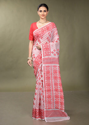 White Tant Jamdani Saree Without Blouse Piece