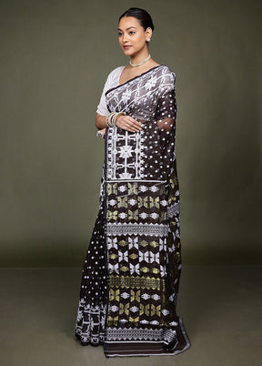 Maroon Tant Jamdani Saree Without Blouse Piece