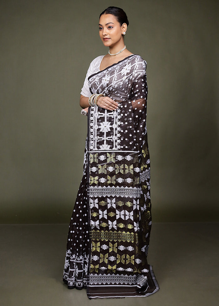 Maroon Tant Jamdani Saree Without Blouse Piece