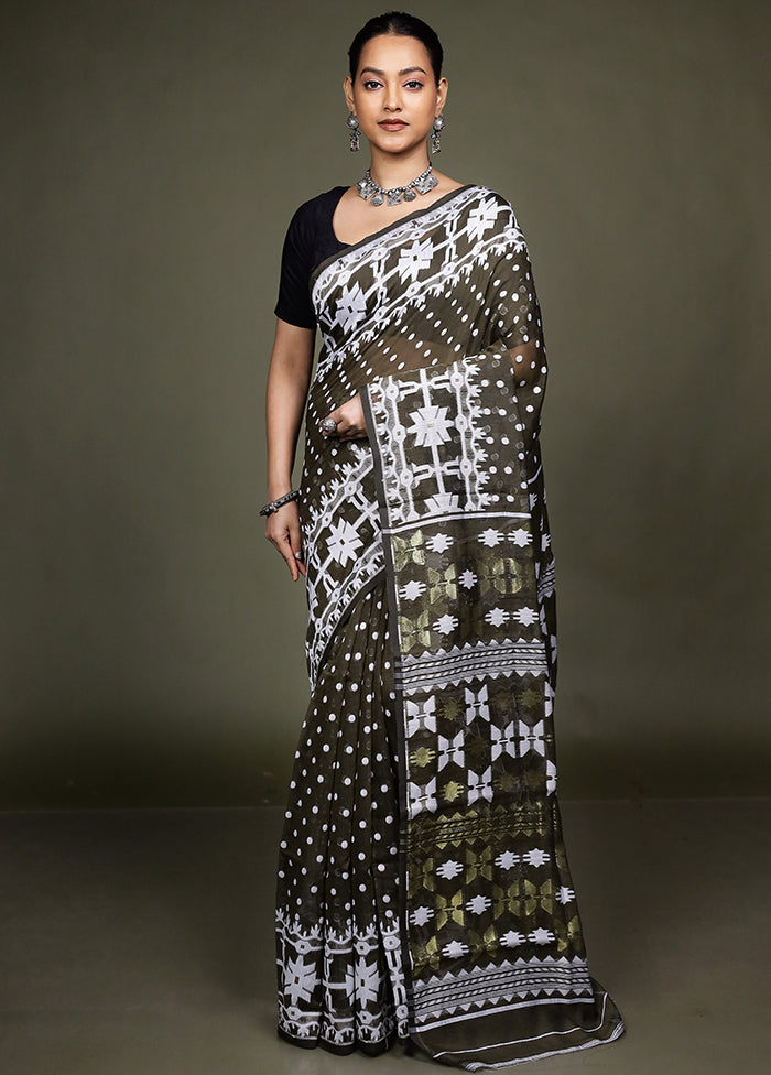 Cream Tant Jamdani Saree Without Blouse Piece