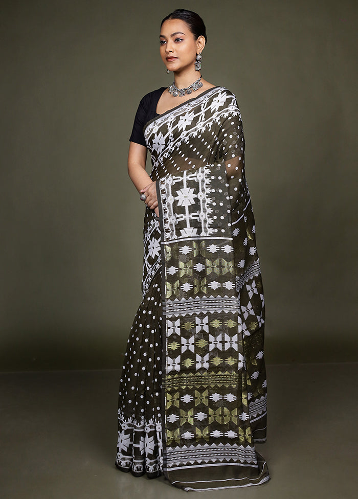 Cream Tant Jamdani Saree Without Blouse Piece