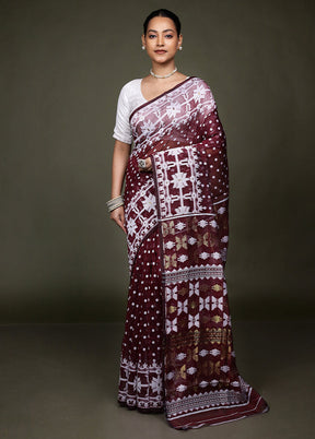 Pink Tant Jamdani Saree Without Blouse Piece