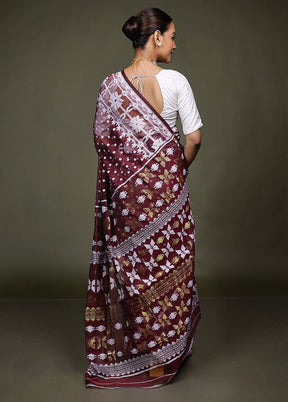 Pink Tant Jamdani Saree Without Blouse Piece