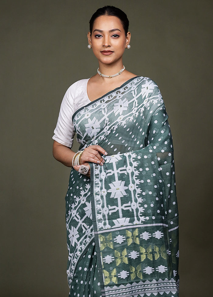 Green Jamdani Cotton Saree Without Blouse Piece