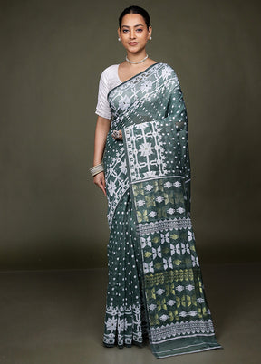 Green Jamdani Cotton Saree Without Blouse Piece