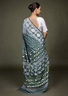 Green Jamdani Cotton Saree Without Blouse Piece