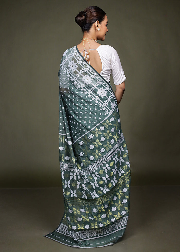 Green Jamdani Cotton Saree Without Blouse Piece